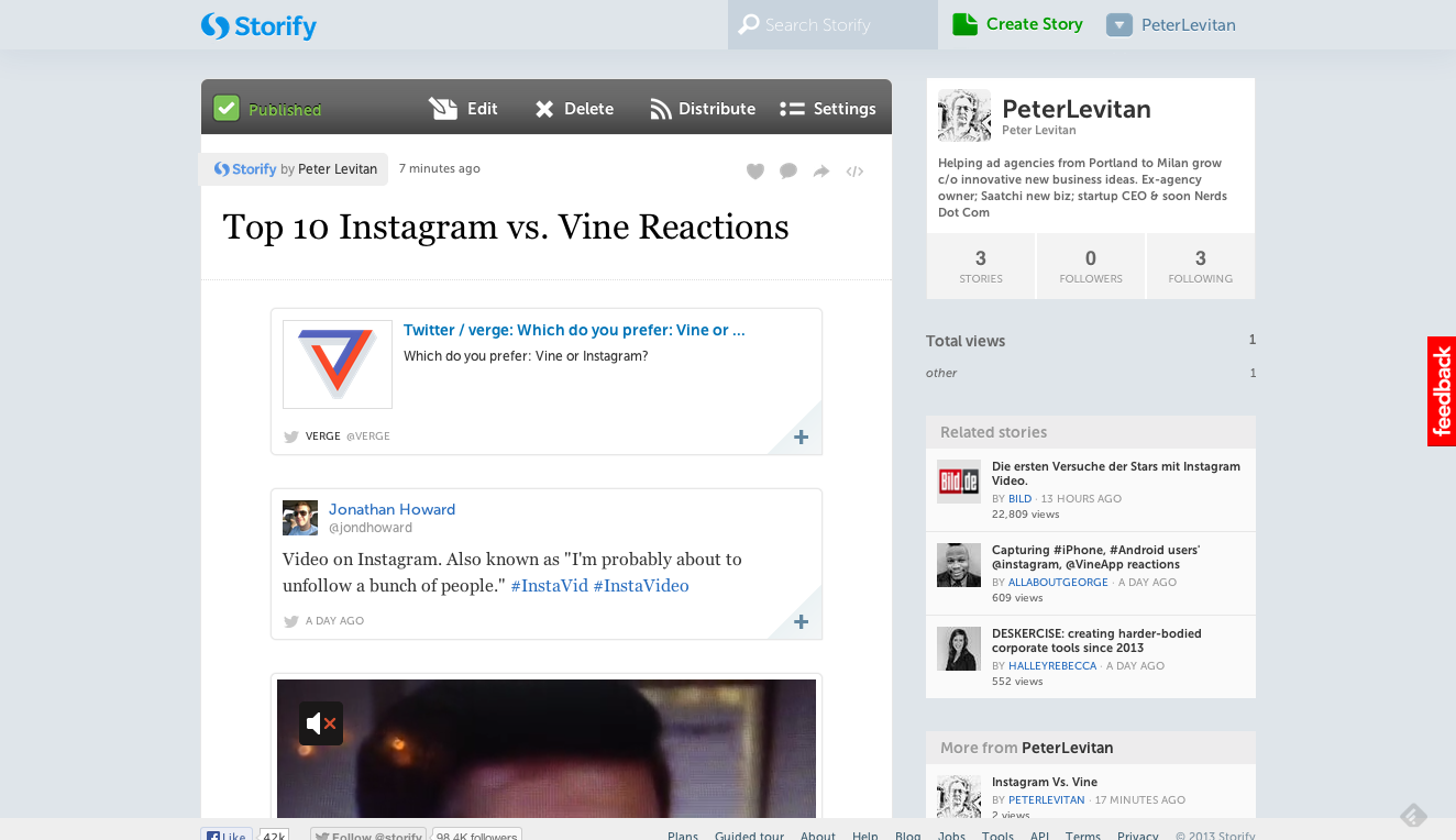 Top 10 Instagram vs. Vine Reactions  with tweets  · PeterLevitan · Storify